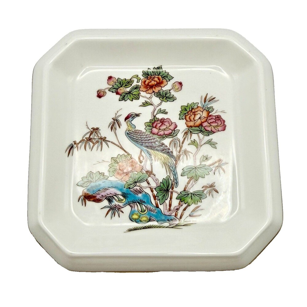 Wedgwood Kutani Crane Square Bone China Trinket Pin Dish Made in England Vintage
